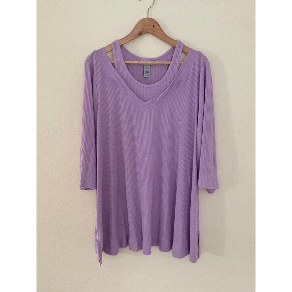 Catherines Blouse Womens 2X lilac color. Ribbed 3/4 Sleeve
